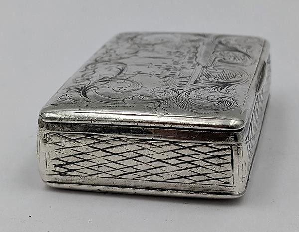 RUSSIAN ANTIQUE SOLID SILVER & NIELLO ENAMEL SNUFF BOX MOSCOW 1848