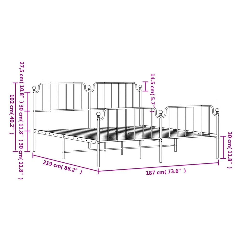 Bed Frame White Powder-Coated Steel Full Bed Frame Rectangular