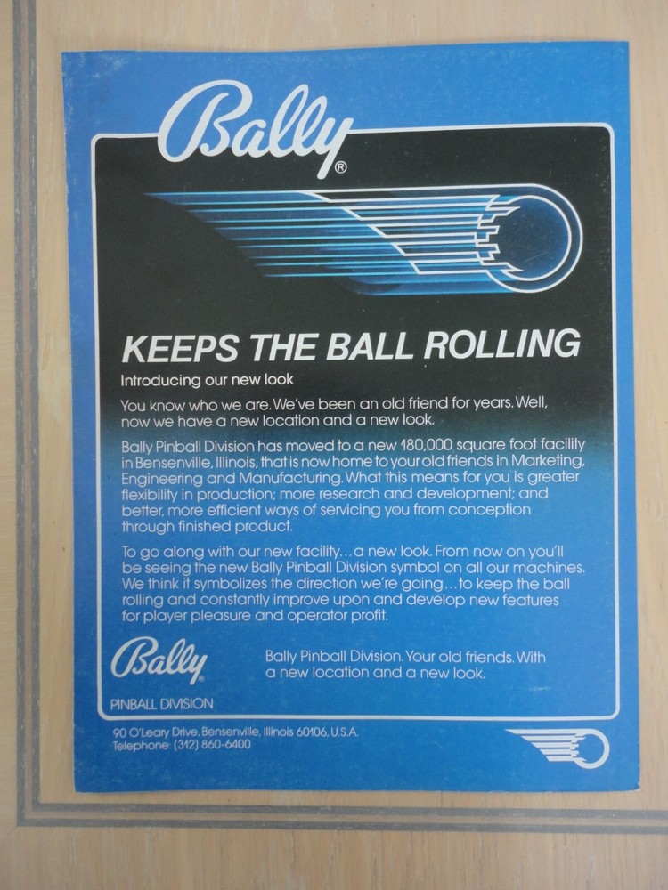Trade Ad Bally Pinball Machine Original Magazine Pull Out Advertisement