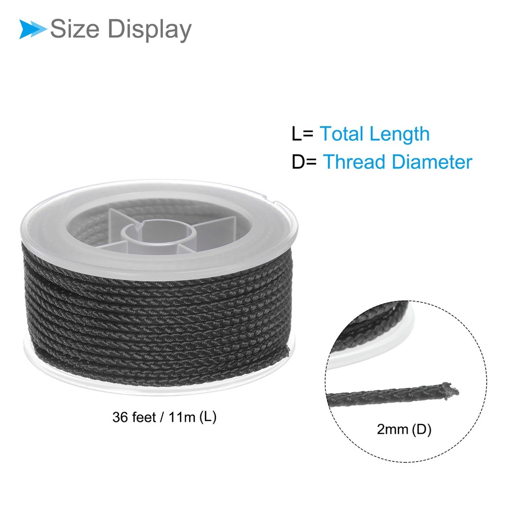 2pcs Nylon Thread 2mm 11m String for DIY Craft Black