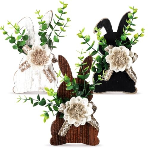 Yousoontic 3 Pcs Easter Table Decorations Rustic Wooden Easter Front Bunny