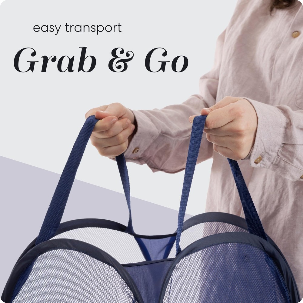 Collapsible Mesh Foldable Hamper 14" x 14' x 24" Navy Blue