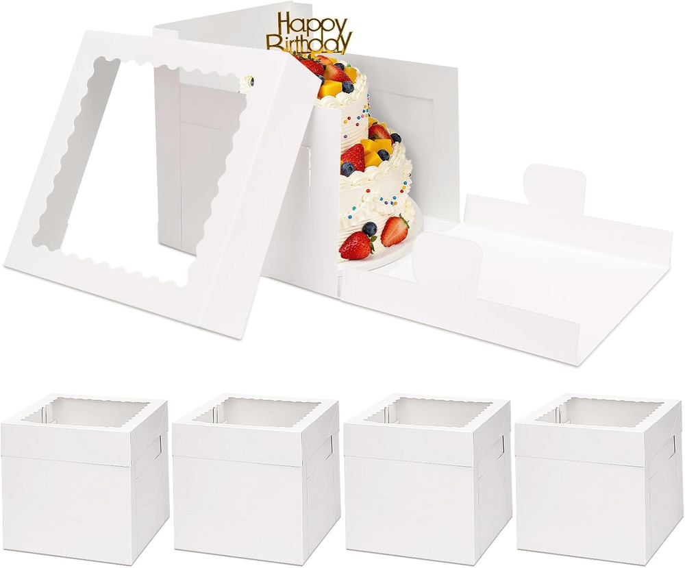 5 Pack Cake Boxes 8 Inch, Bakery Containers with Large Window, 8 Inch White Cake