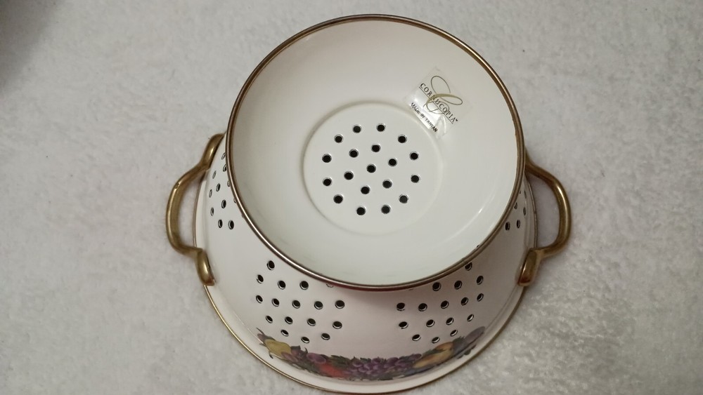 Vintage Cornucopia Colander White Enamel Colander Strainer Fruit