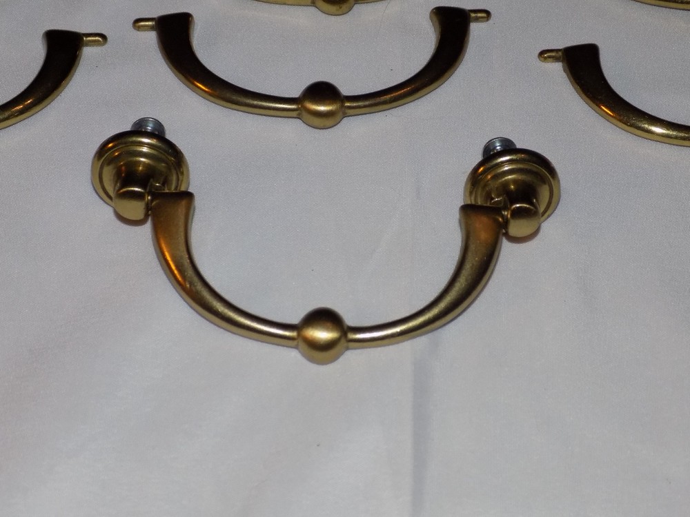 Set of 19 Vintage Polished Brass Drop Bail Handle Drawer Pulls