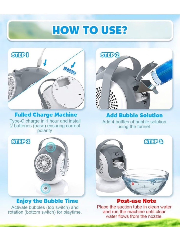 Bubble Machine - Automatic Bubbles Blower for Kids, Toddlers - 360° Oscillation