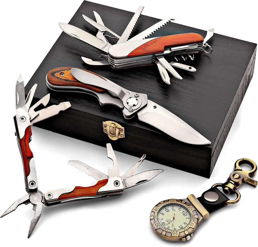 Multi-Purpose Tool Set | 9 Function Folding Multitool | Multi-Blade Knife | One-