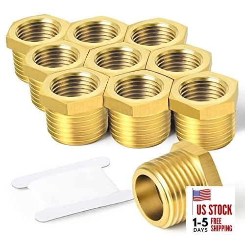 PCS Brass Reducer Hex Bushing Threaded Pipe Fitting 3/8" MNPT x 1/4" FNPT 10