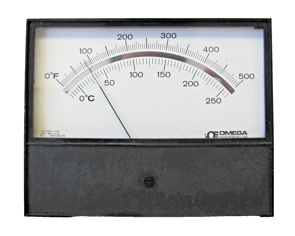 Omega 7055 Analog Panel Meter Temperature Scale 500 °F / 250°C