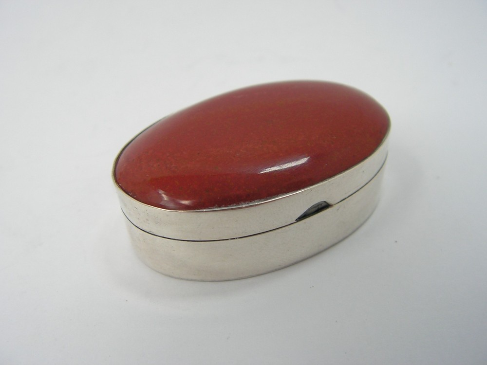 MODERN CONTEMPORARY SOLID SILVER RED JASPER TAXCO .925 SNUFF PILL BOX
