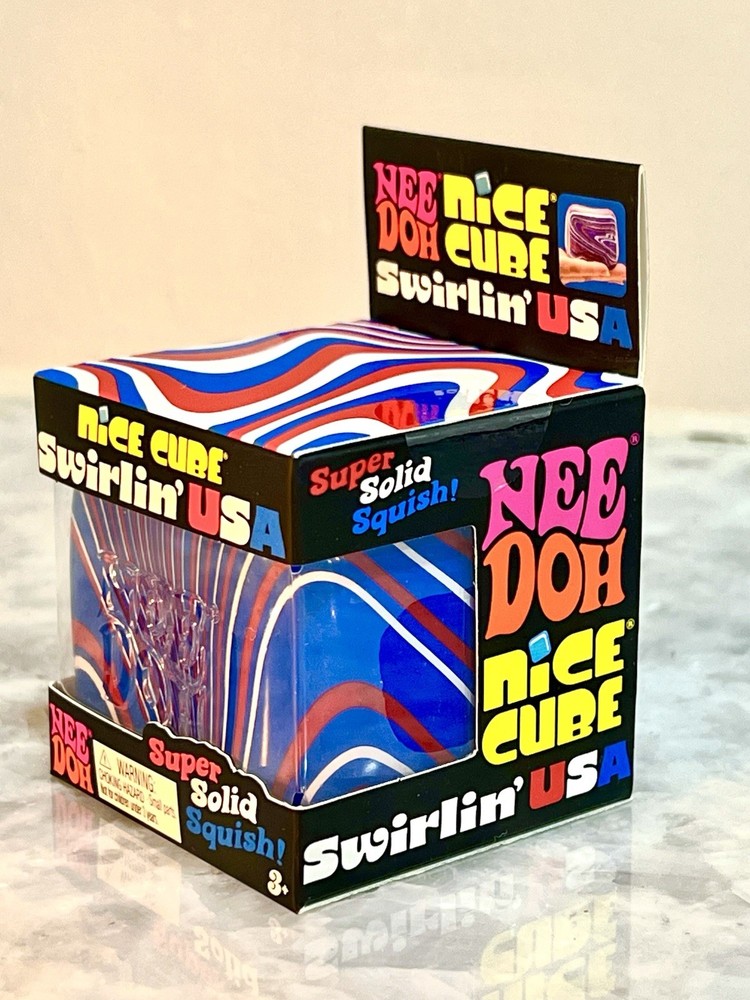 NeeDoh Nice Cube Swirlin' USA ❤️🤍💙 Super Solid Squish Red White Blue