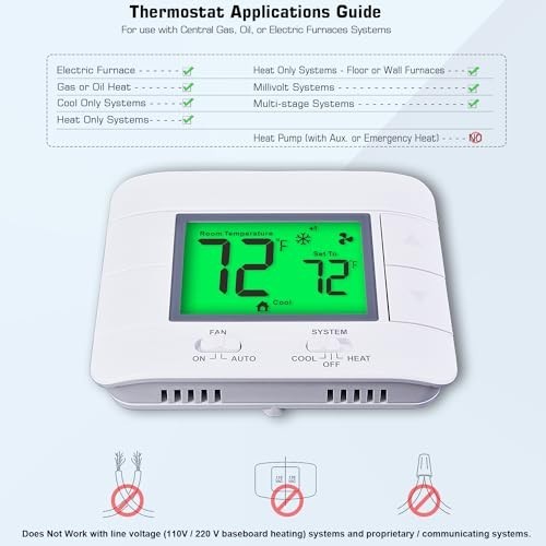 Multi-Stage Non-Programmable Thermostat for Home 2 Heat/2 Cool, Temp & Humidity