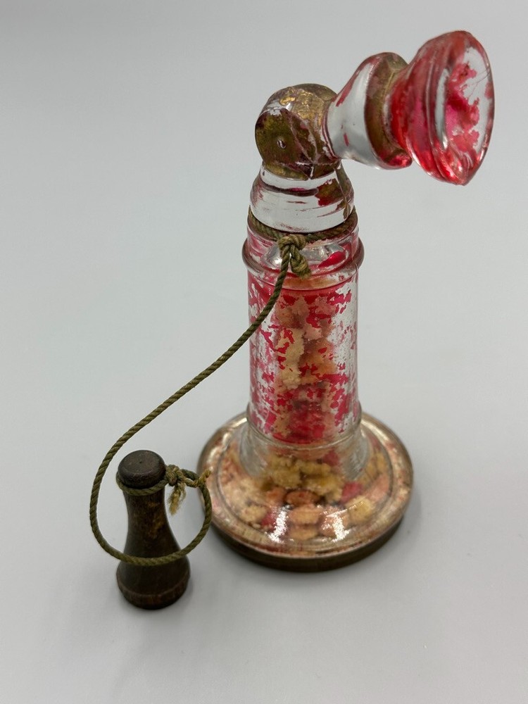 Antique 1920s Candlestick TELEPHONE Glass CANDY CONTAINER A&E 738