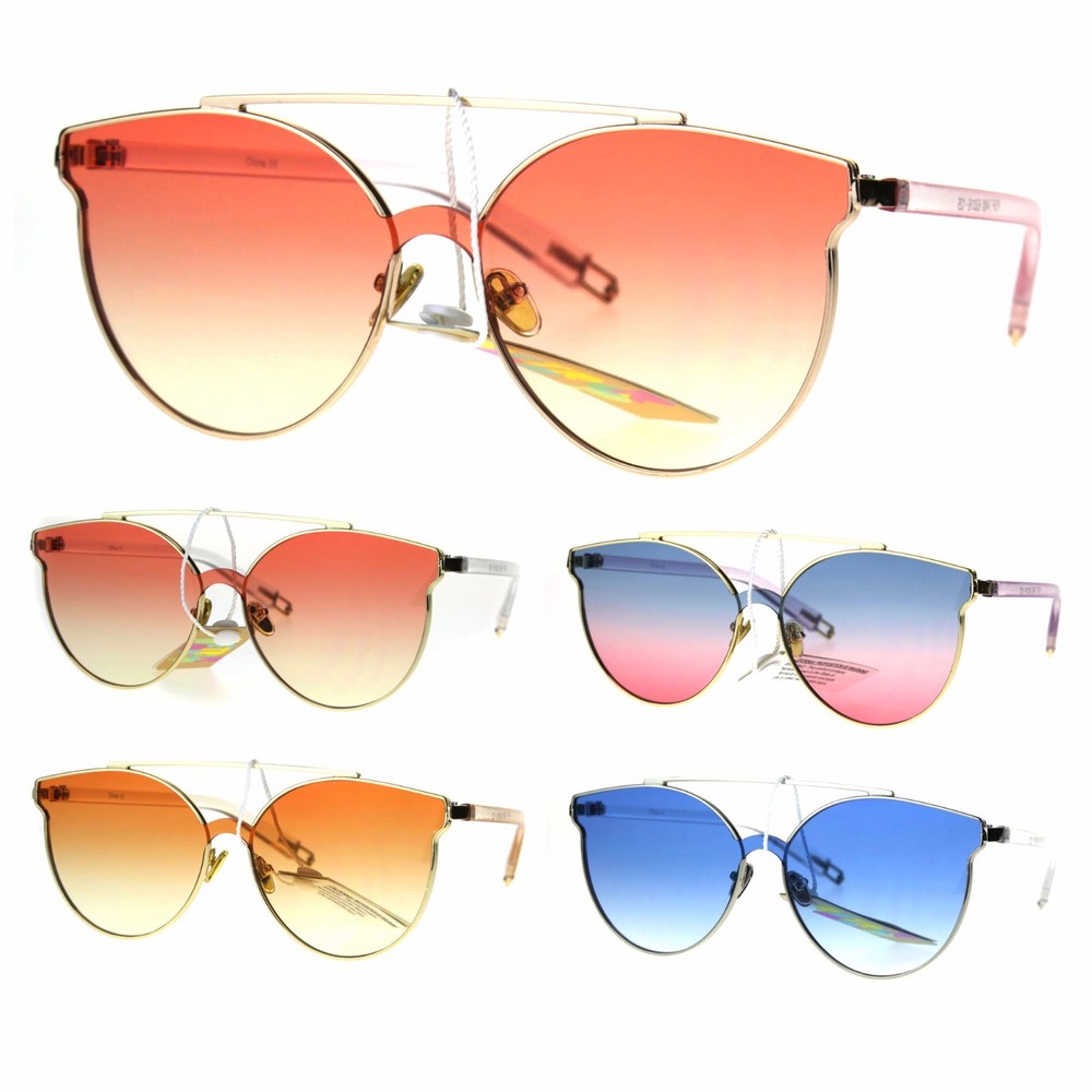 Oceanic Horned Flat Lens Retro Round Shield Sunglasses