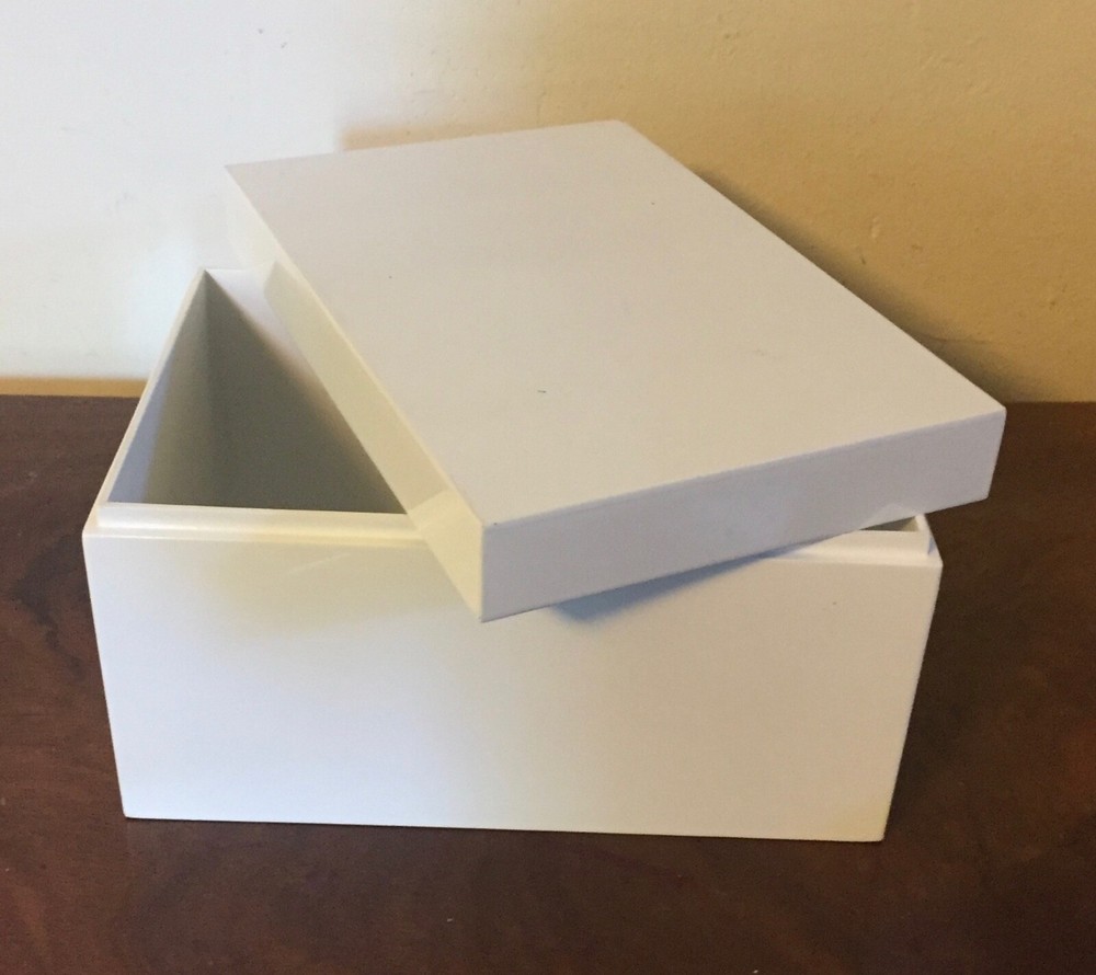Mid-Century Modern MCM White Acrylic Rectangular Storage Trinket Desk Box Cover