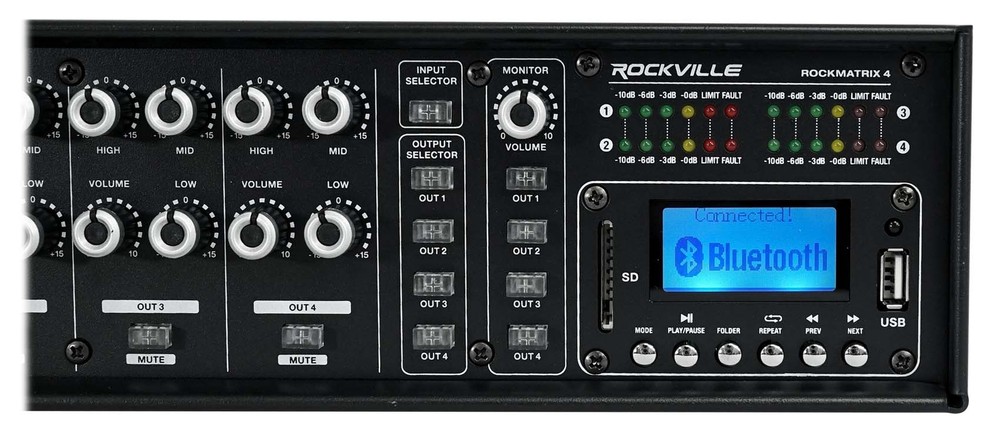 Rockville ROCK MATRIX 4 Zone 70 Volt Commercial Amplifier+Matrix Source Routing