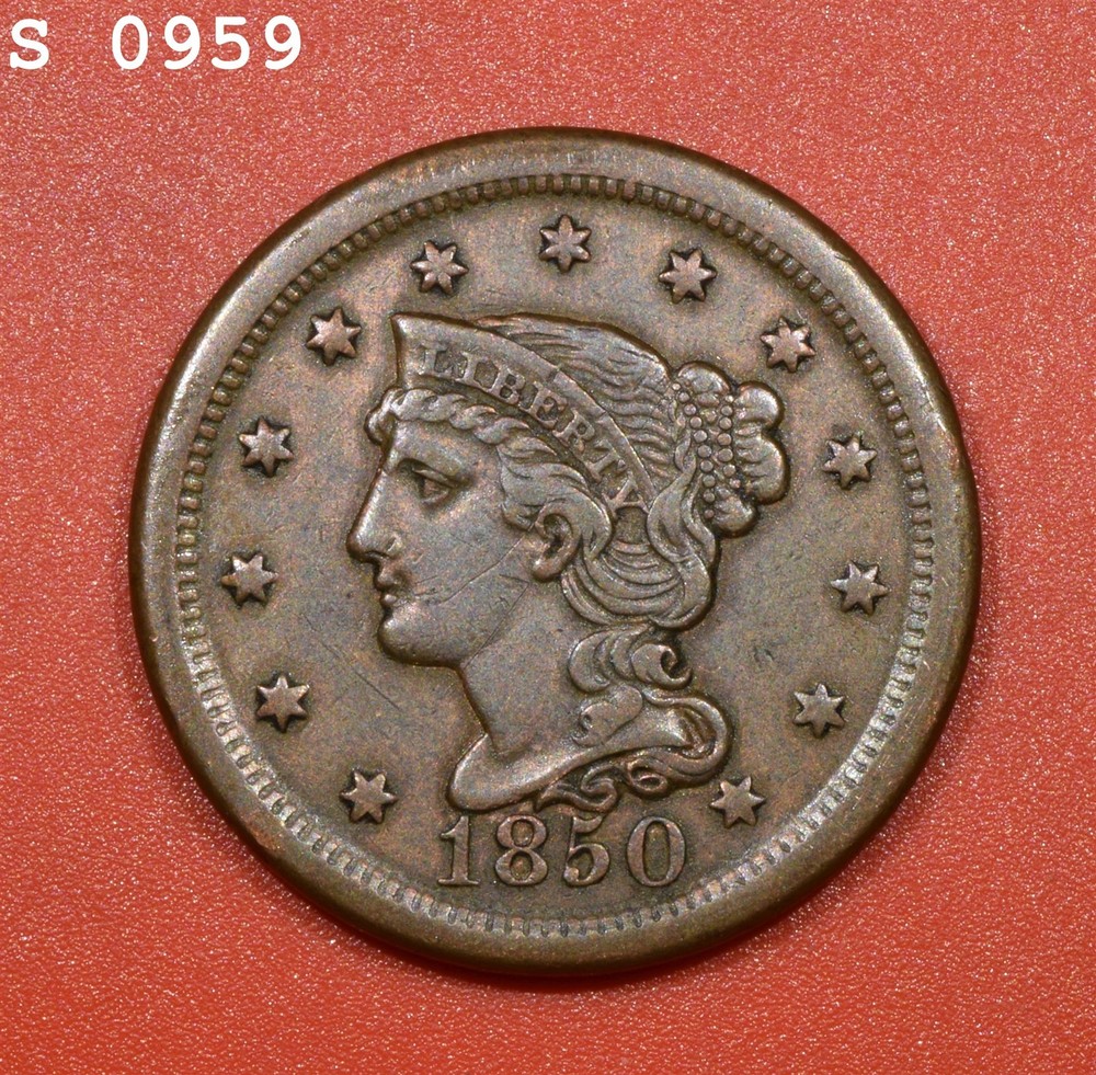 1850 Braided Hair Large Cent "XF"
