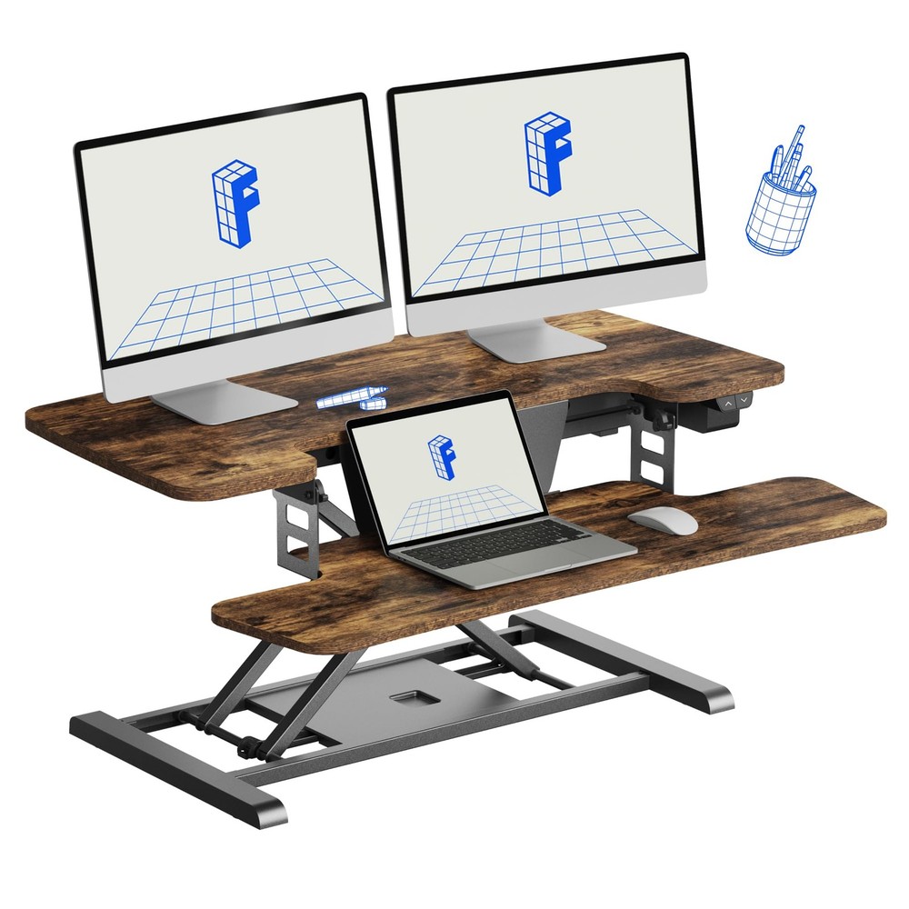 FLEXISPOT 35" Electric Standing Desk Converter, Height Adjustable 35", Rustic