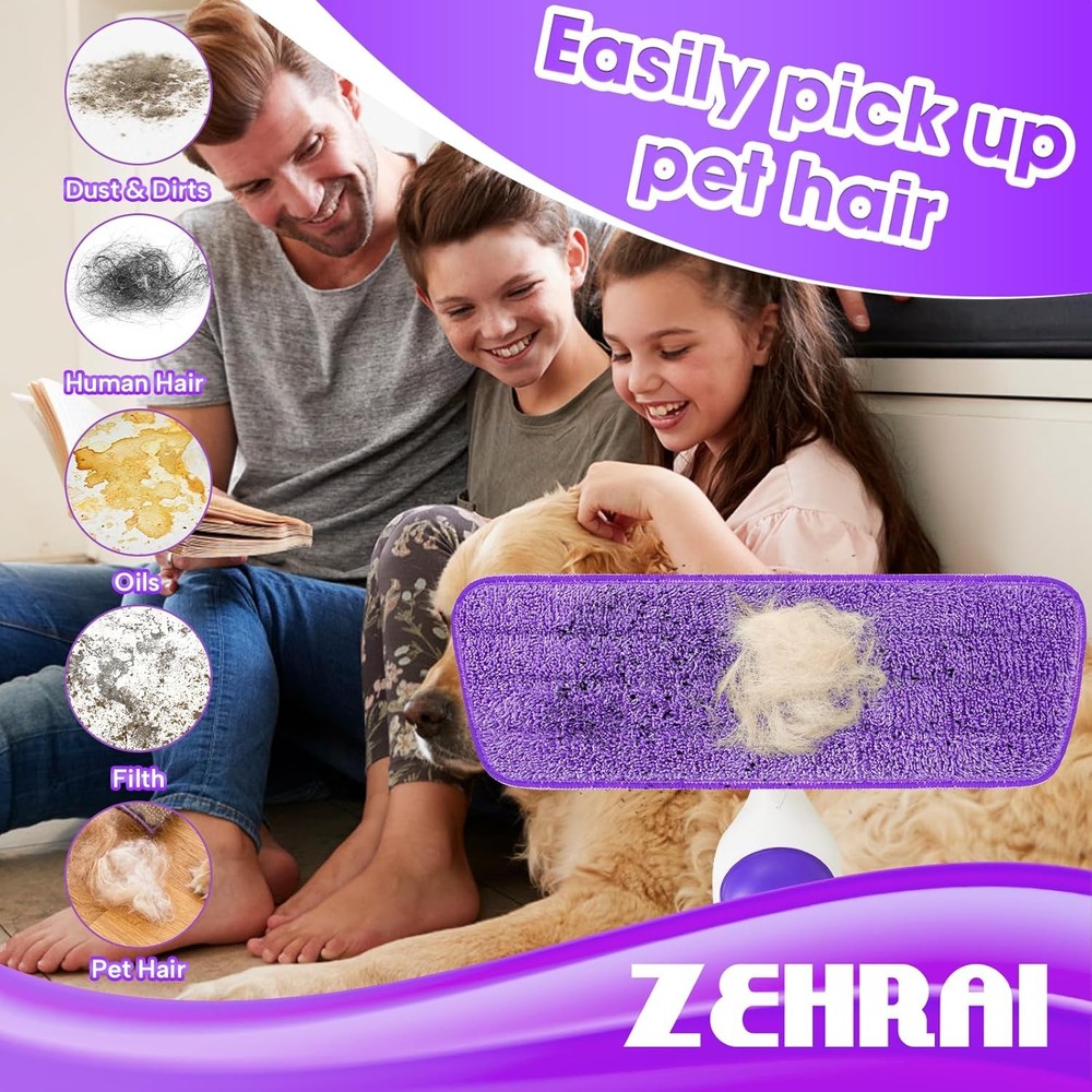 6 Pack Reusable Microfiber Mop Pads, 13-16 Inch Spray Mop Replacement Refills