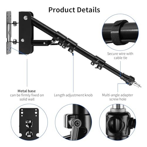 Adjustable Wall Mount Triangle Boom Arm 39.37" for Ring Light & Studio Lighting,