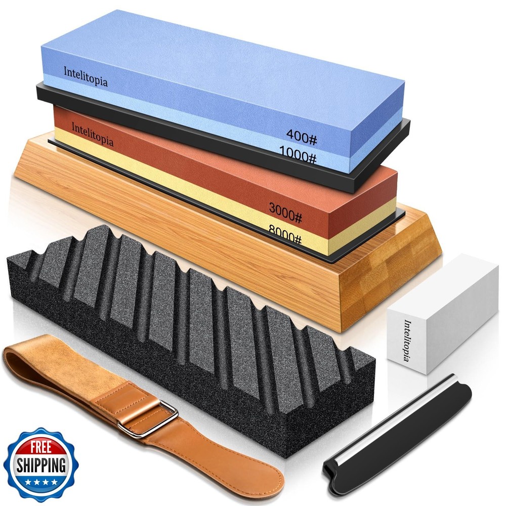 Intelitopia Complete Knife Sharpening Stone Set – Dual Grit Whets