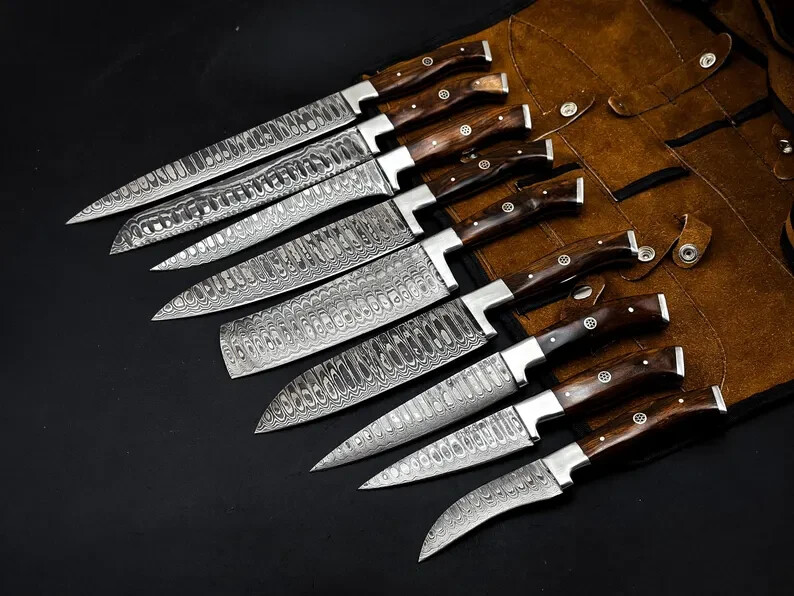 Hand Forged Damascus steel chef set