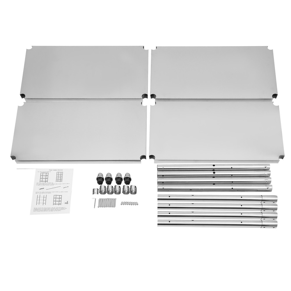 4 Tier Stainless Steel Heavy Duty Shelving Adjustable Shelf Storage Silver