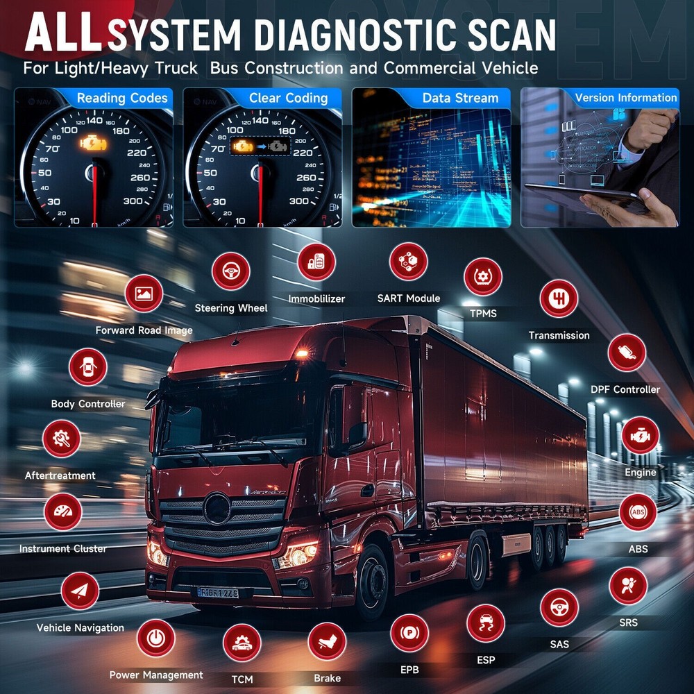 LAUNCH Diesel Truck Scanner Full HD OBD2 Diagnostic Code Reader DPF Regen 7Reset