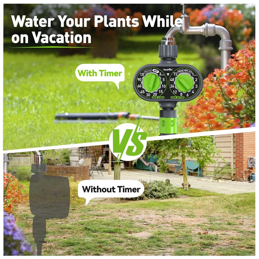 RainPoint Automatic Dual-Knob Programmable Hose Sprinkler Timer, Weatherproof,