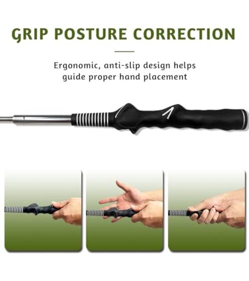 Retractable Golf Swing Training Aid, Golf Grip Trainer with Rhythm Click Black