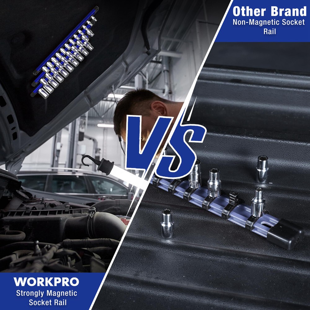 WORKPRO 1/2 Drive Magnetic Socket Organizer Heavy Duty Socket Rail Socket Holder