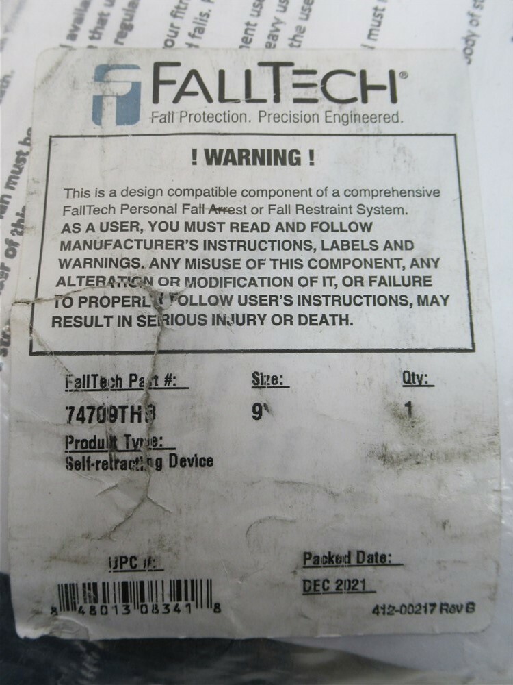 FallTech 74709TH8, WrapTech Mini Personal Self-Retracting 9' Lifeline - 310 Lbs.