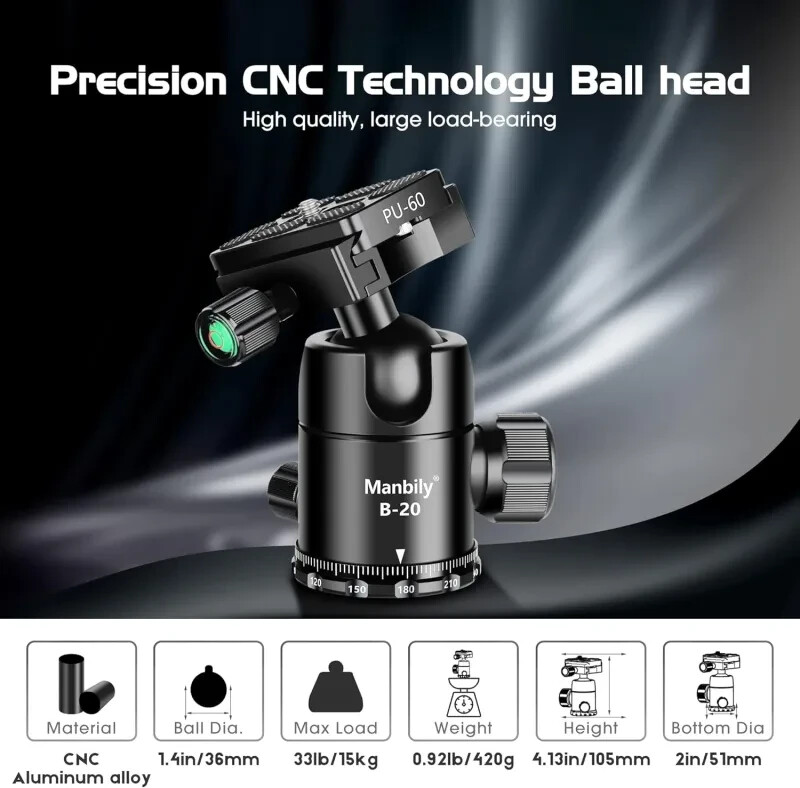 Manbily Tripod Ball Head, B-20 US