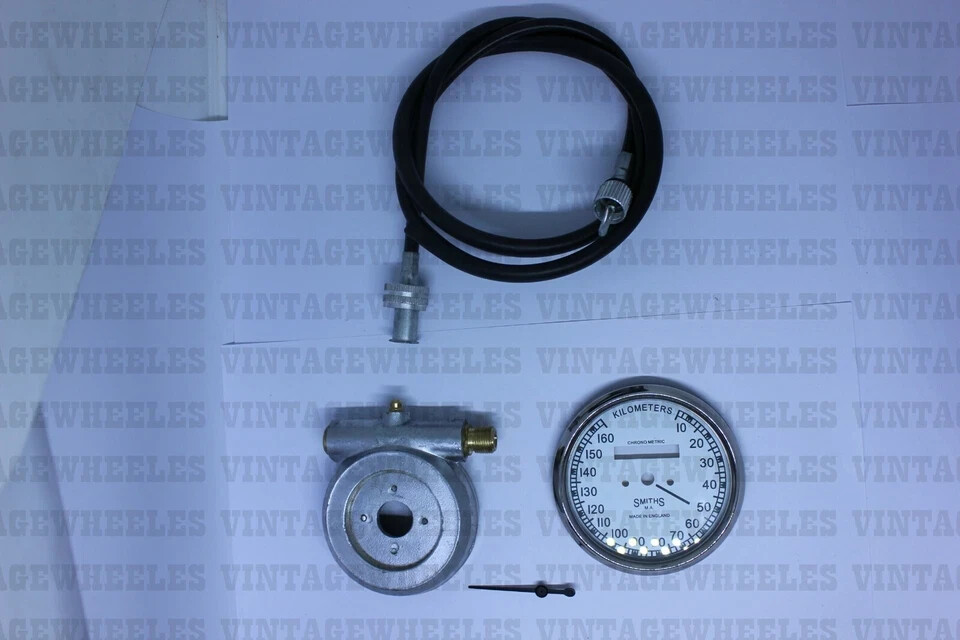 Smiths 160 Mph White Dial Speedometer Gauge & 55" Cable + Speedometer Drive