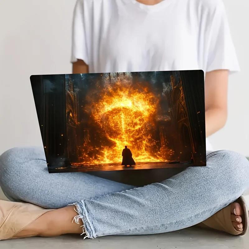 2 Pieces Dramatic Flame and Silhouette Laptop Stickers Design Scratch Resistant