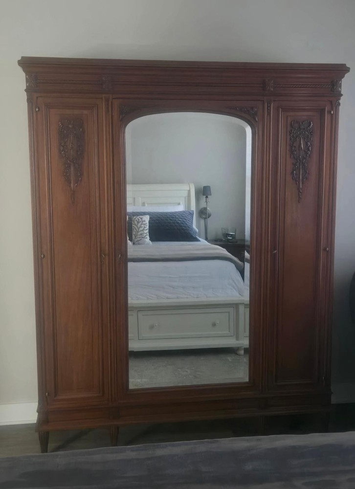 Antique Wardrobe, Solid Mahogany, 19 Century, French