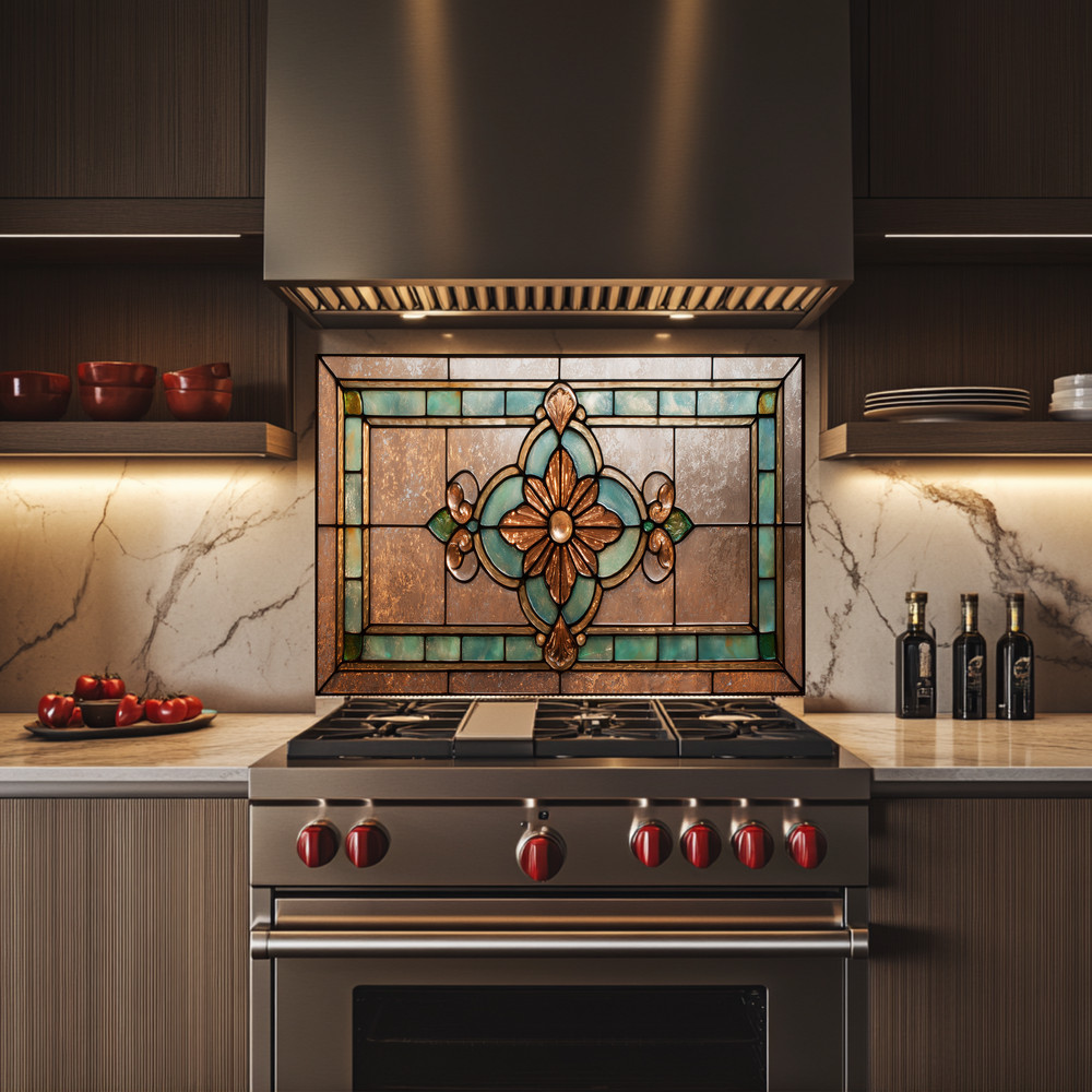 Stained Glass Look Kitchen Backsplash, Pattern Tile One Piece Tempered Glass Kit