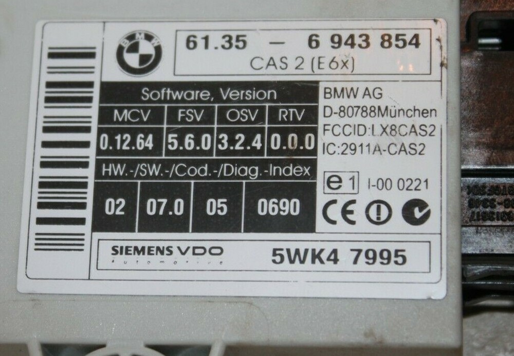 CAS2 1 3 5 6 Series E60 E61 E63 E64 ACCESS SYSTEM CONTROL UNIT 61.35 - 6 943 854