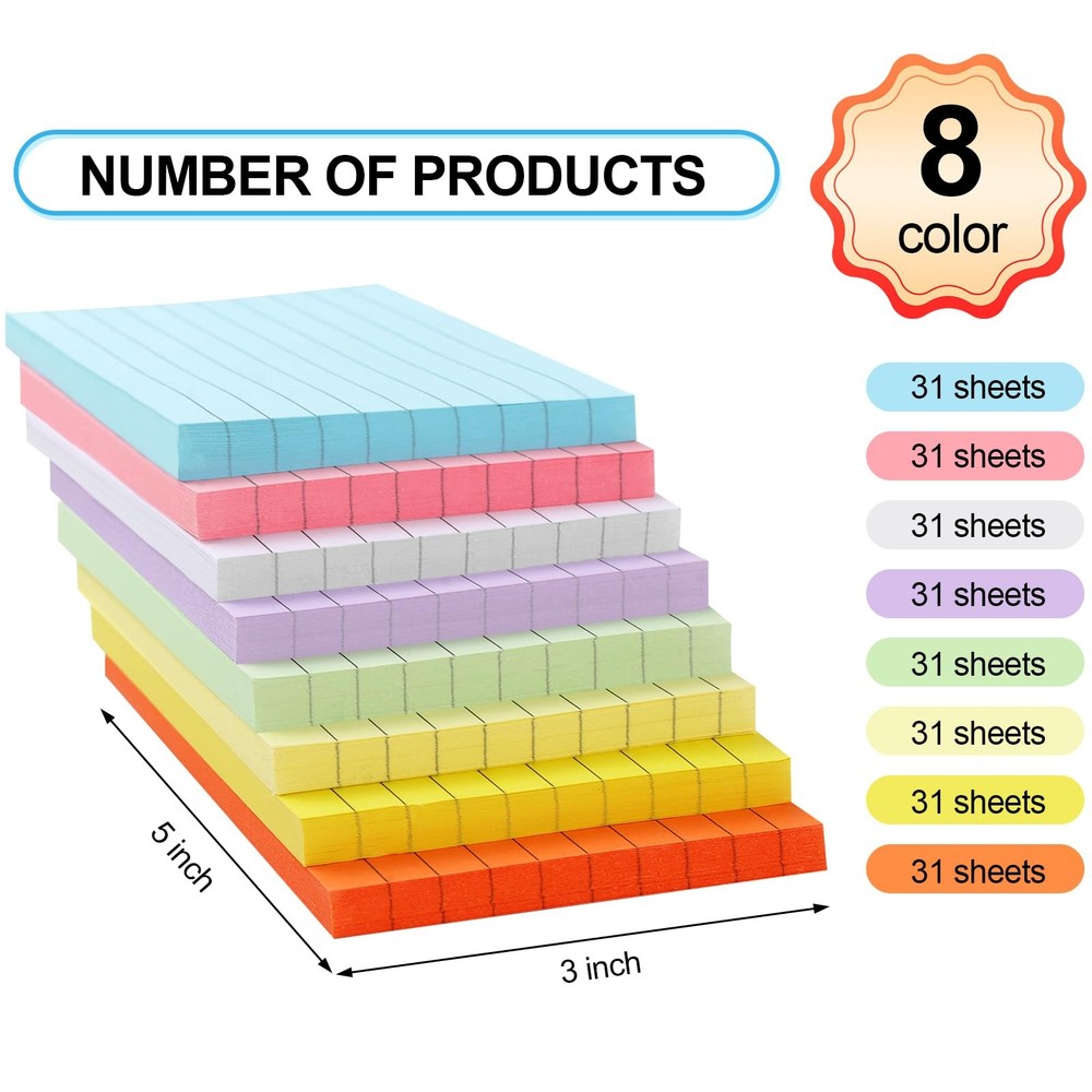 248 Sheets Colored Index Cards 3x5, Double-Sided Blank Notes Flash Cards