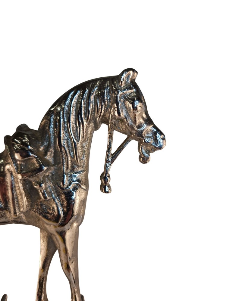 Vintage Chrome Horse Tabletop Equestrian Themed Fireplace Tool Set