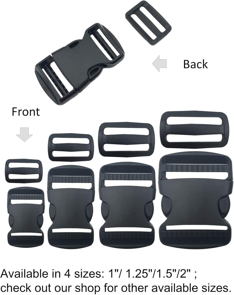 5 Set 1.25" Flat Buckles Dual Adjustable Buckles and Tri-Glide Slides Quick Side