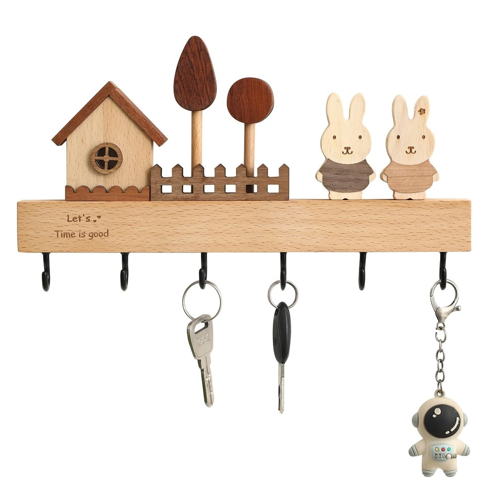 Key Holder with Shelf for Wall, Key Organizer Wall Mount with Hooks, Rustic W...