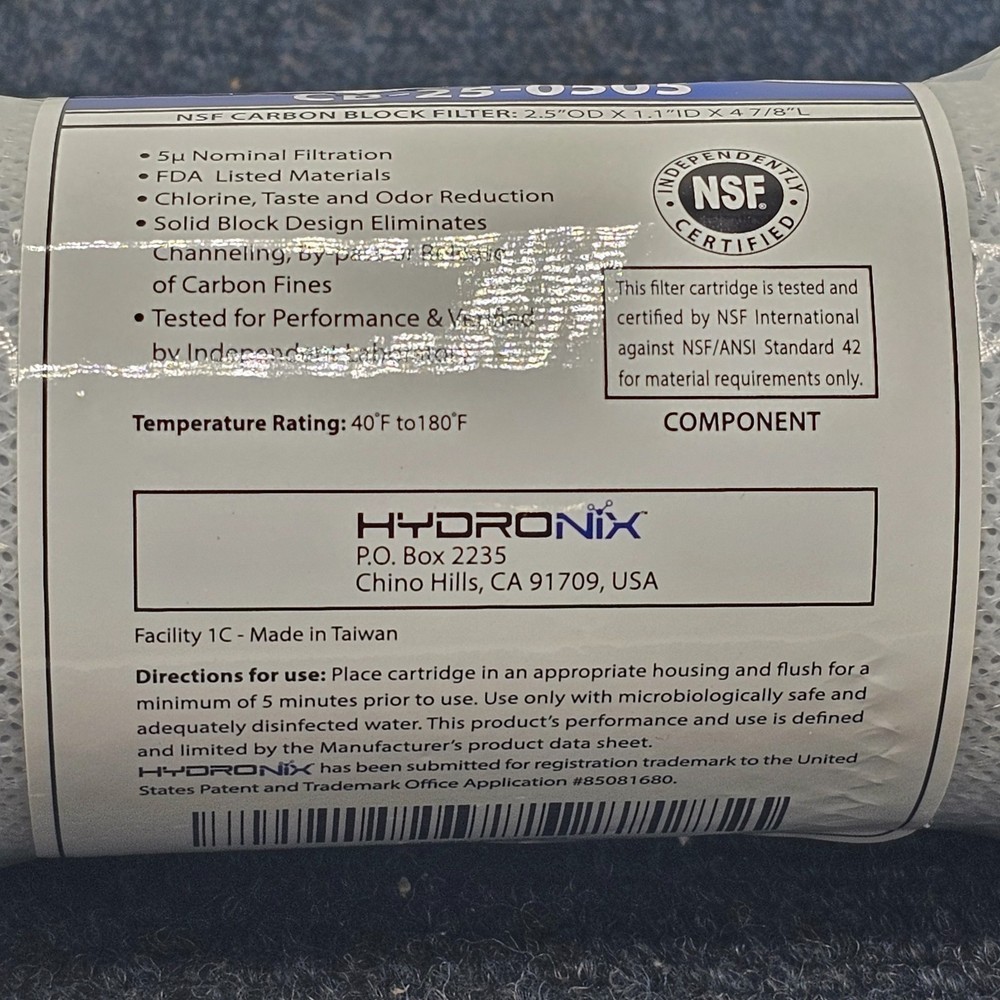 (QTY 3) Hydronix CB-25-0505 NSF Coconut Activated Carbon Block Water Filter