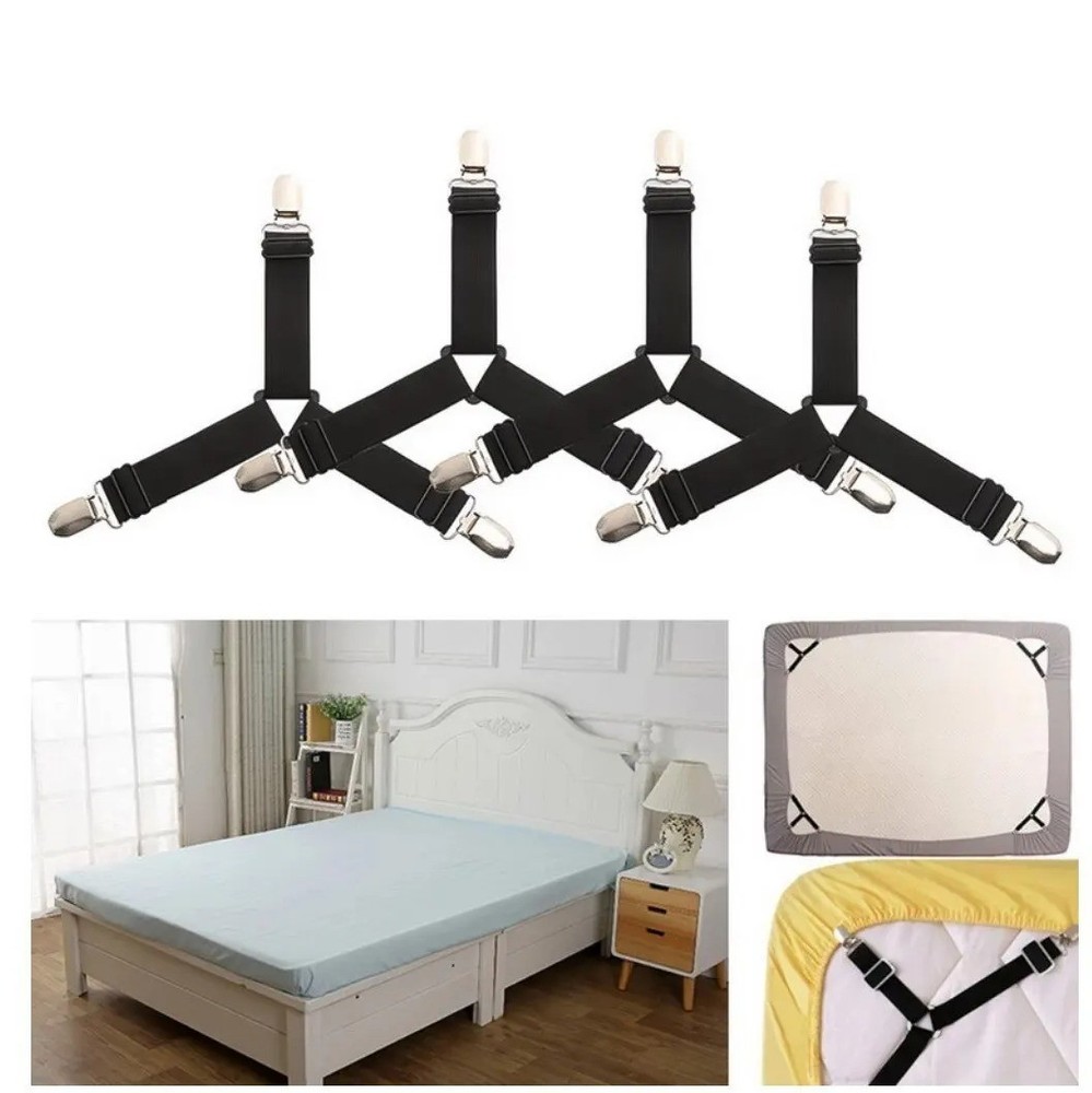 4 Pack Bed Sheet Holder Straps Adjustable Fitted Sheet Clips Corner Grippers