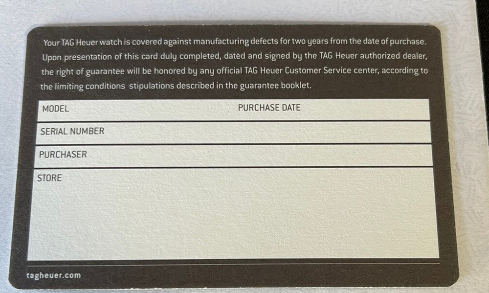 Tag Heuer International Guarantee