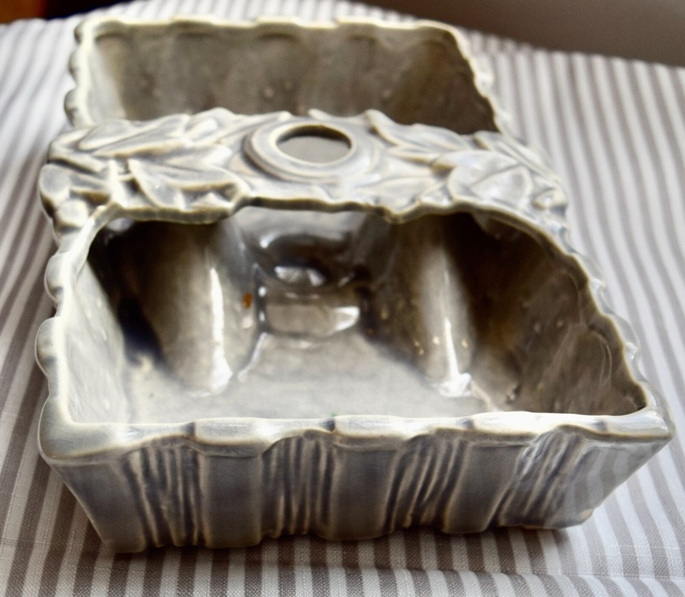 Vintage McCoy U.S.A. Gray Leaf Ceramic Centerpiece Planter #8830