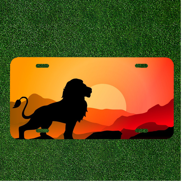 Custom Personalized License Plate Auto Tag With Lion By Orange Sunset View