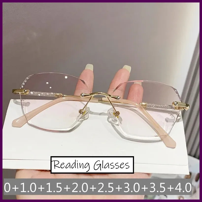 Women's Trendy Diamond Cut Reading Glasses Blue Light Blocking Gradient Far