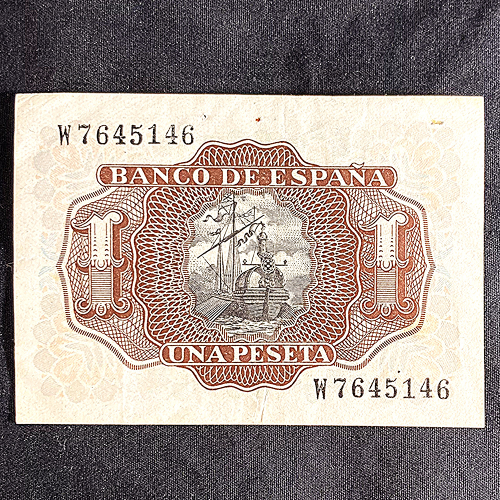 1953 Spain One (1) Peseta Banknote - Almost Uncirculated !!