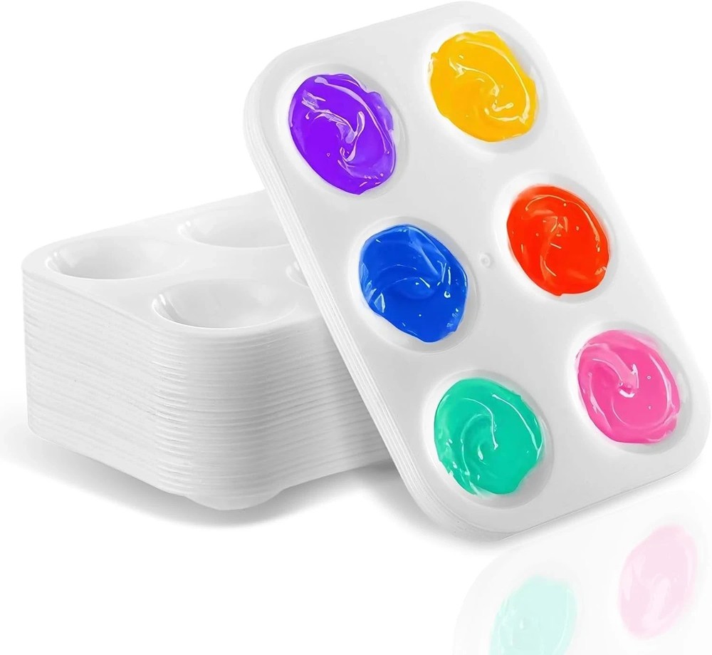 32 PCS Paint Tray Palette, White Plastic Paint Pallets, 6 Well Rectangular Paint